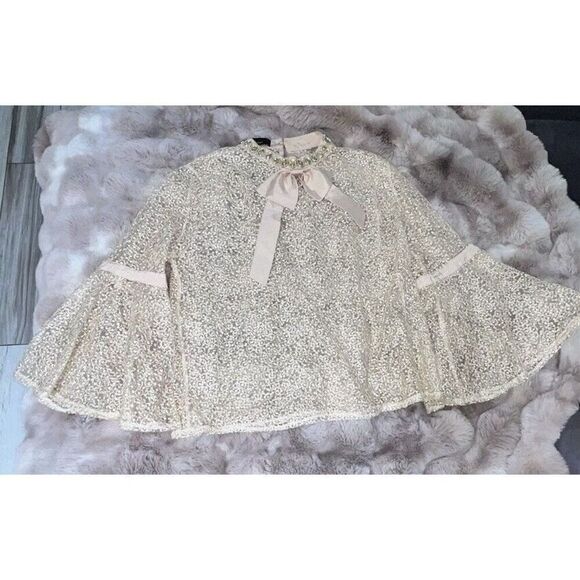 N by Nancy Women's Fishnet Sheer Lace  Champagne Collar Crystals, Size XL - Picture 11 of 16